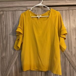 Umgee Yellow Ruffled 3/4 Sleeve Blouse